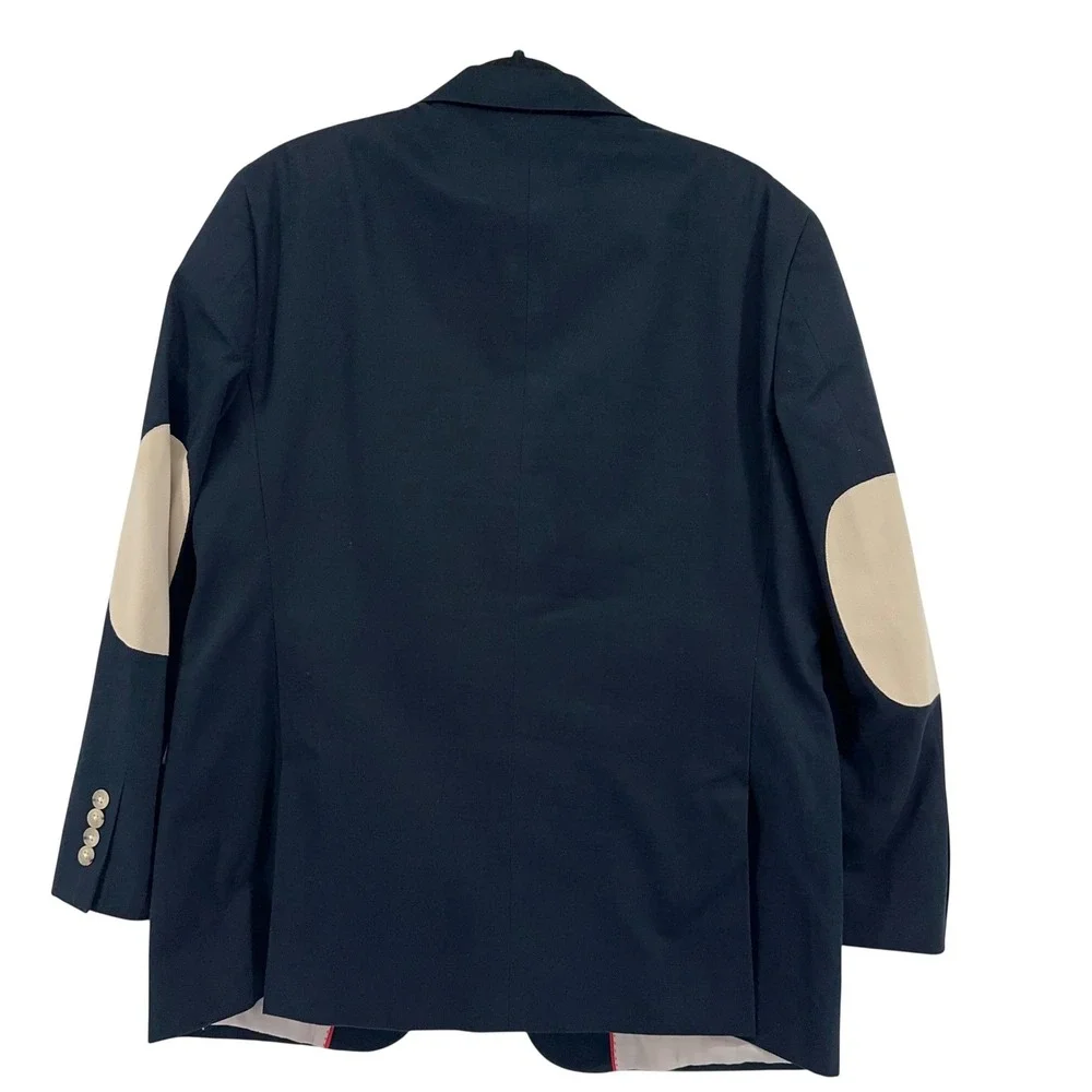 Paul Fredrick‎ Blazer Mens 40S Navy Blue Cotton Suede Elbow Patches Academia